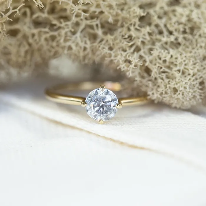 Rings 090ct Round Salt And Pepper Diamond Ring 4 Prong Compass Set In 14k Yellow Gold Anueva Jewelry