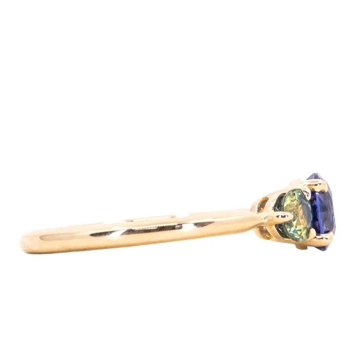 Rings 107ct Round Ceylon Sapphire and 38MM Round Sapphires Three Stone Ring in 14K Yellow Gold Discovery Gems