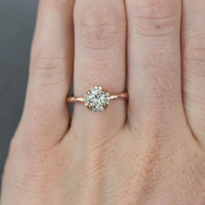 Rings Anueva Jewelry 060ct Old European Cut Antique Diamond in Rose Gold Halo and Evergreen Band