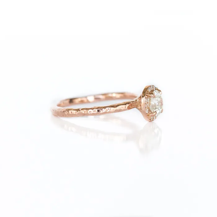 Rings Anueva Jewelry 060ct Old European Cut Antique Diamond in Rose Gold Halo and Evergreen Band
