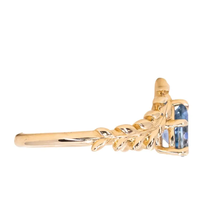 Rings Anueva Jewelry 085ct Blue Pear Sapphire Pointed Vine Prong Set Ring in 14k yellow gold