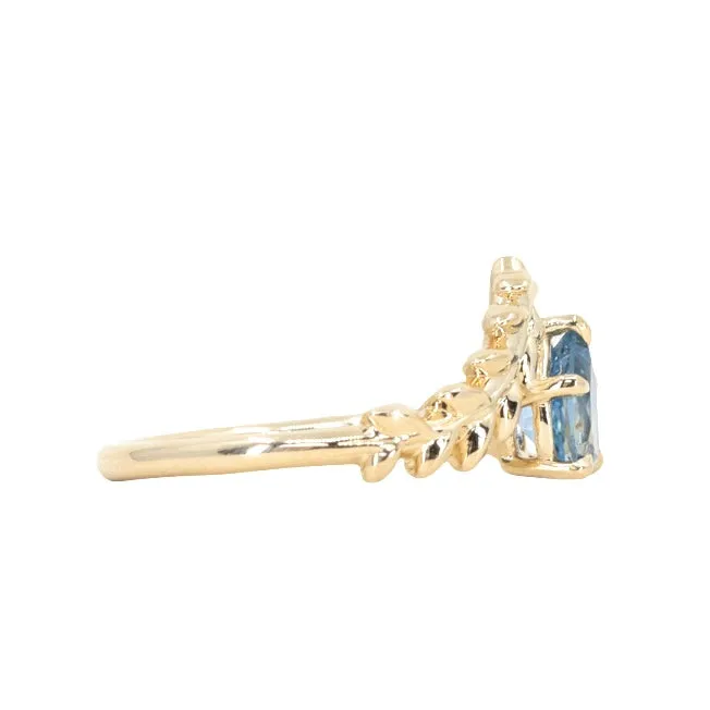 Rings Anueva Jewelry 085ct Blue Pear Sapphire Pointed Vine Prong Set Ring in 14k yellow gold