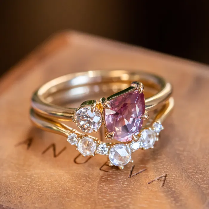 Rings Anueva Jewelry 141ct Ruby and 025ct Antique Old European Cut Diamond Ring in 18k Yellow Gold