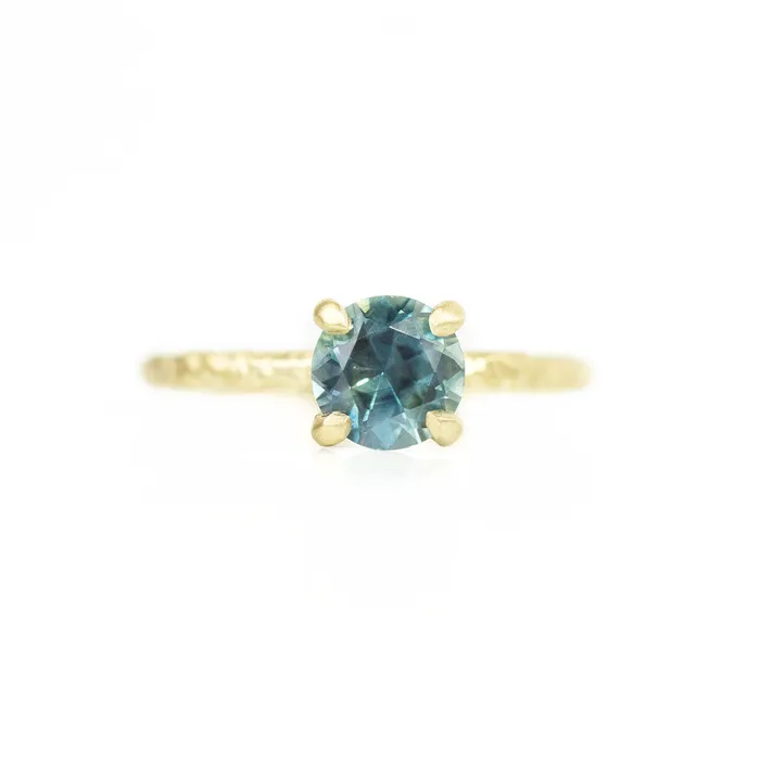 Rings Anueva Jewelry 142ct Round Montana Sapphire in 18k Yellow Gold Evergreen Solitaire Engagement Ring