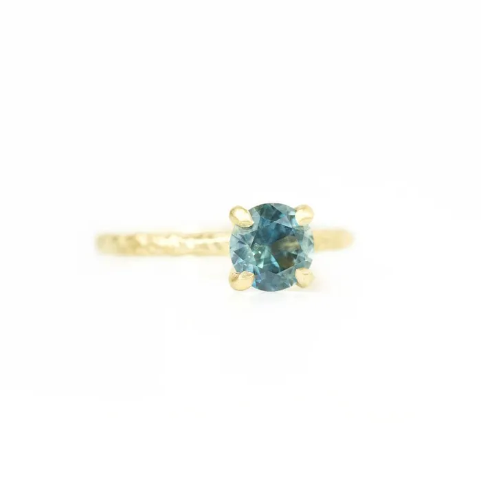 Rings Anueva Jewelry 142ct Round Montana Sapphire in 18k Yellow Gold Evergreen Solitaire Engagement Ring