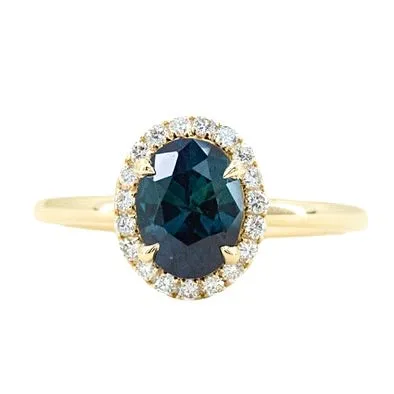 Rings Anueva Jewelry 155ct Oval Blue Nigerian Sapphire and Diamond Four Prong Halo Ring in 14k Yellow Gold Rings Anueva Jewelry 155ct Oval Blue Nigerian Sapphire and Diamond Four Prong Halo Ring in 14k Yellow Gold