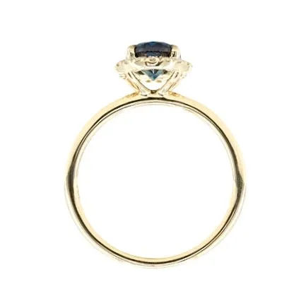 Rings Anueva Jewelry 155ct Oval Blue Nigerian Sapphire and Diamond Four Prong Halo Ring in 14k Yellow Gold