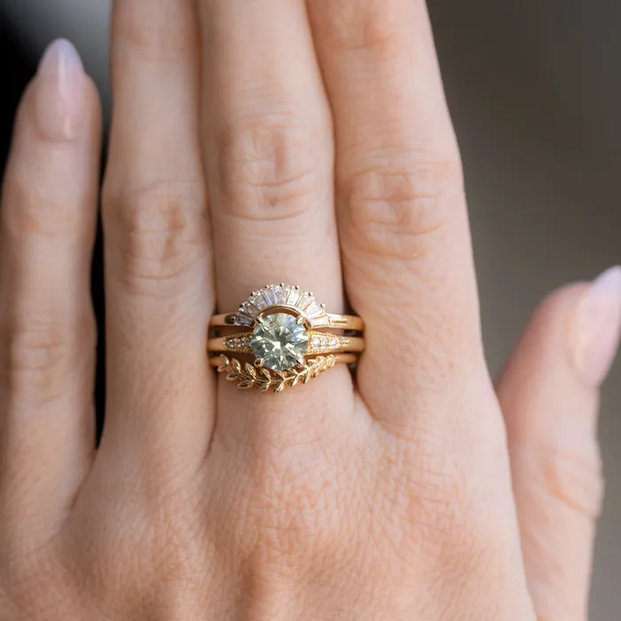 Rings Anueva Jewelry 167ct Minty Montana Sapphire Four Prong Low Profile Milgrain and Diamond Ring in 14k Yellow Gold