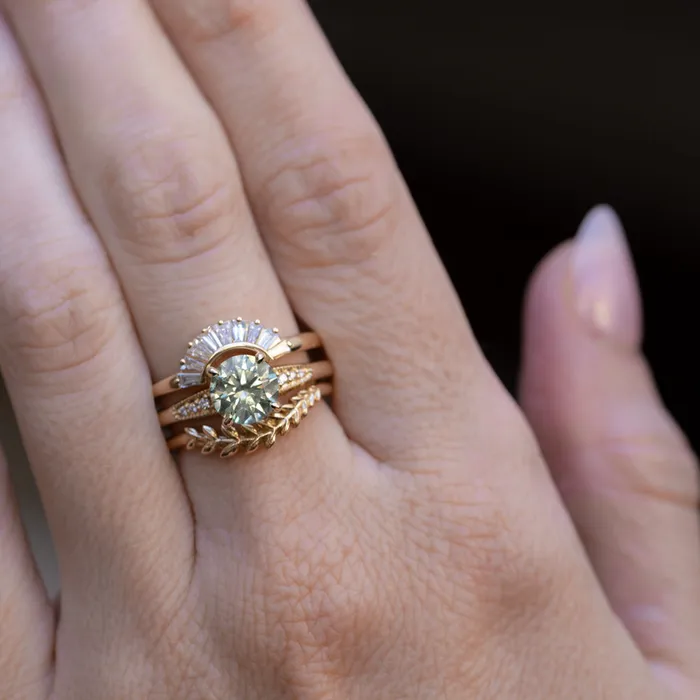 Rings Anueva Jewelry 167ct Minty Montana Sapphire Four Prong Low Profile Milgrain and Diamond Ring in 14k Yellow Gold
