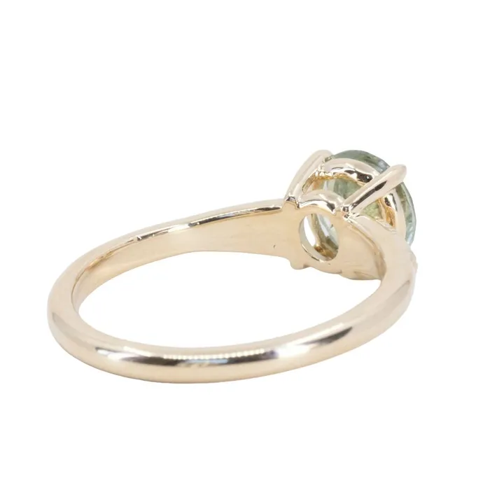 Rings Anueva Jewelry 167ct Minty Montana Sapphire Four Prong Low Profile Milgrain and Diamond Ring in 14k Yellow Gold