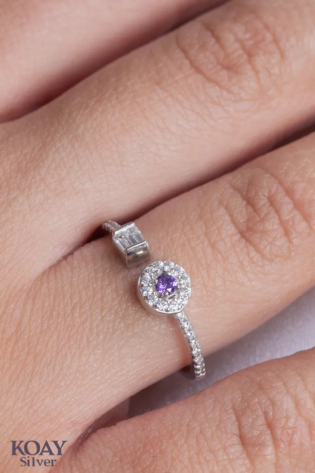 Rings KOAY Silver Store Zircon Purple Ring 055