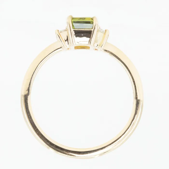 Rings Michael Couch 137ct Parti Emerald Cut Sapphire and Diamond Low Profile Three Stone Ring in 14k Yellow Gold