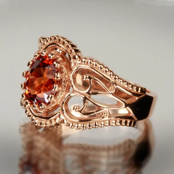 Rings Moriartys Gem Art 14K Rose Gold Antique Style Spessartite Garnet Ring