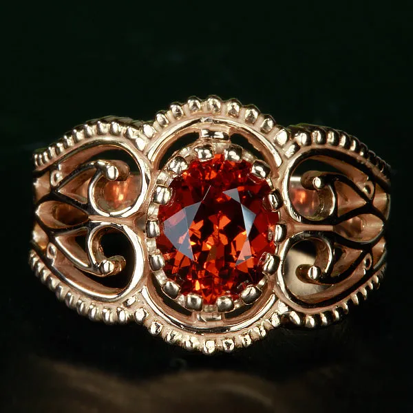Rings Moriartys Gem Art 14K Rose Gold Antique Style Spessartite Garnet Ring