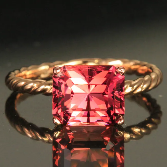 Rings Moriartys Gem Art 14K Rose Gold Barion Style Emerald Cut Pink Tourmaline Ring Rings Moriartys Gem Art 14K Rose Gold Barion Style Emerald Cut Pink Tourmaline Ring