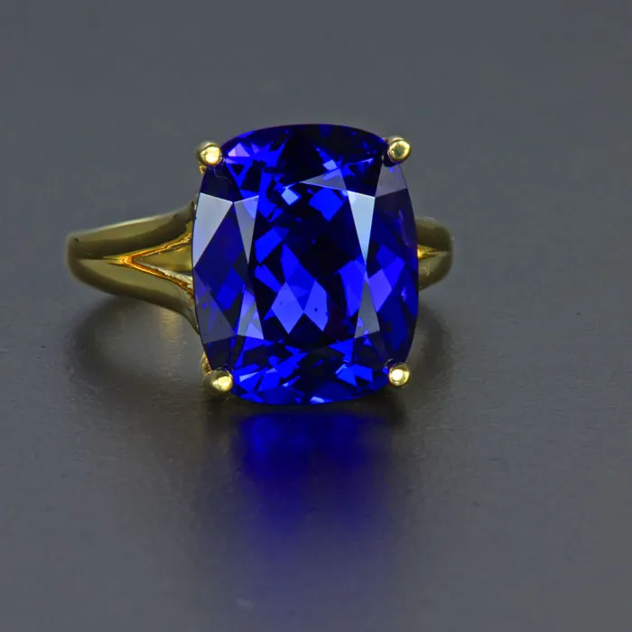 Rings Moriartys Gem Art 18K Yellow Gold Antique Cushion Tanzanite Ring