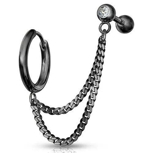 Rings Tulsa Body Jewelry Black Cartilage Ring Double Chained CZ Barbell