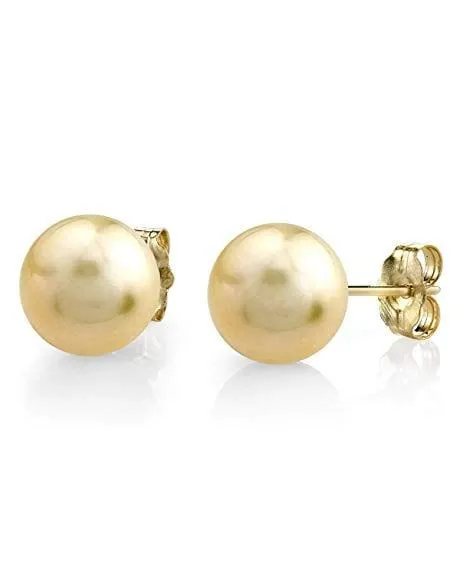 SPT Champagne Golden South Sea Round Pearl Stud Earrings Earrings