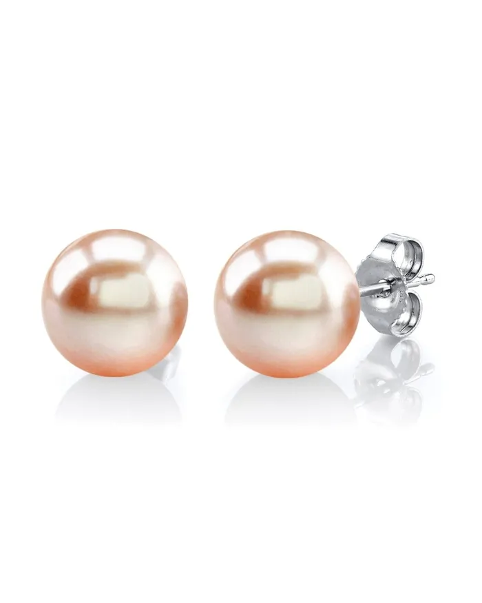 SPT Earrings 8mm Peach Freshwater Round Pearl Stud Earrings
