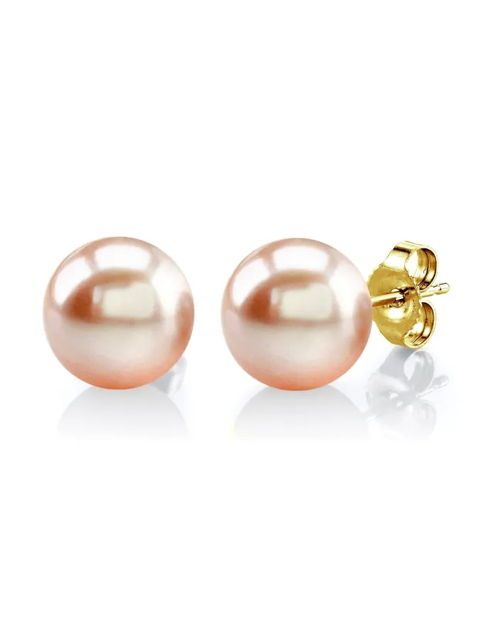 SPT Earrings 8mm Peach Freshwater Round Pearl Stud Earrings