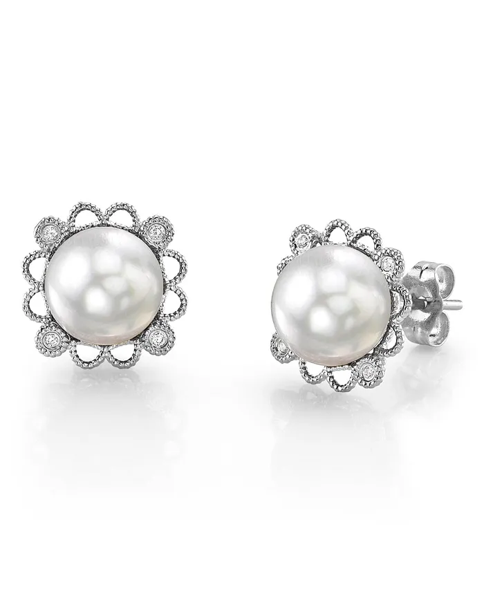 SPT Earrings White South Sea Pearl Diamond Couronne Earrings