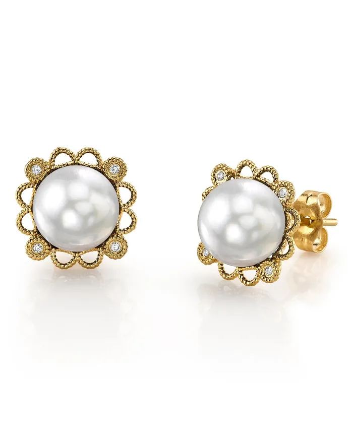 SPT Earrings White South Sea Pearl Diamond Couronne Earrings