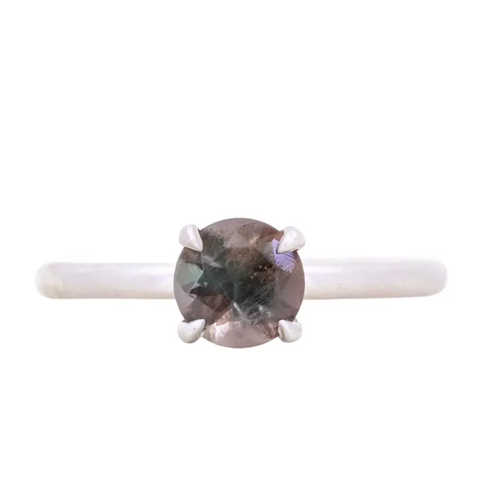 Sunstone Rings 076ct Round Oregon Sunstone Solitaire Ring in Satin Sterling Silver