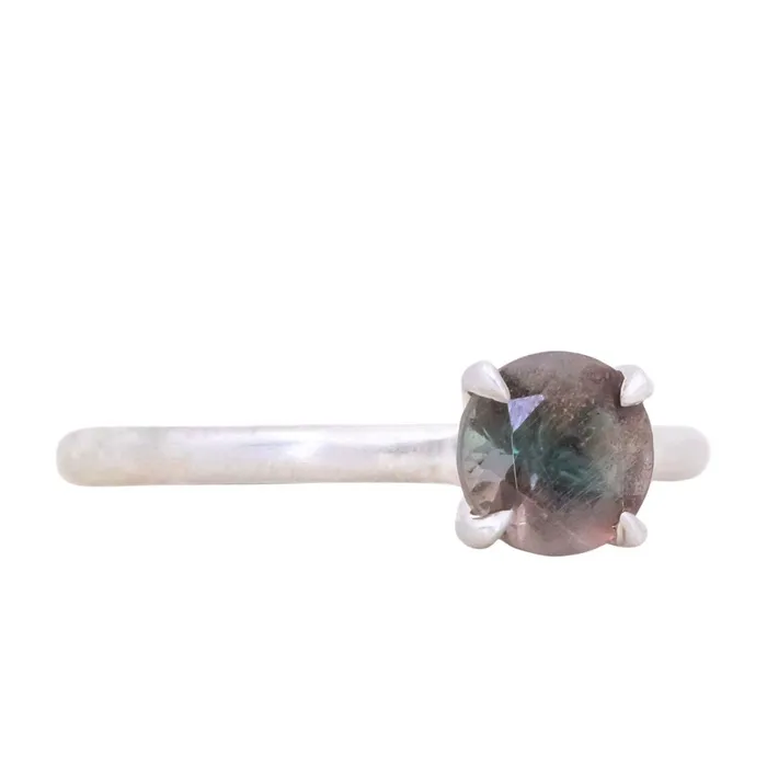 Sunstone Rings 076ct Round Oregon Sunstone Solitaire Ring in Satin Sterling Silver