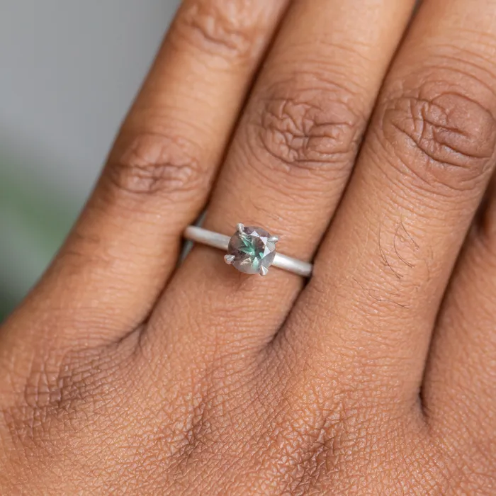 Sunstone Rings 076ct Round Oregon Sunstone Solitaire Ring in Satin Sterling Silver
