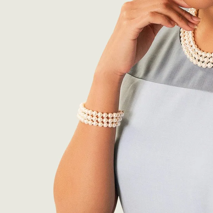Triple White Freshwater Pearl Bracelet SPT Bracelets