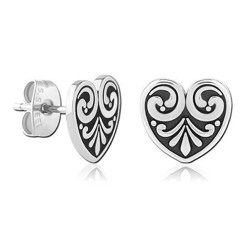 Tulsa Body Jewelry Earrings Heart Shield Stainless Stud Earrings