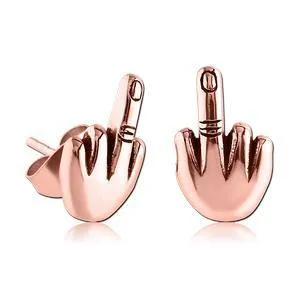 Tulsa Body Jewelry Earrings Middle Finger Rose Gold Stud Earrings