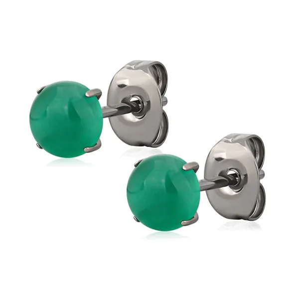 Tulsa Body Jewelry Green Cats Eye Titanium Stud Earrings Earrings