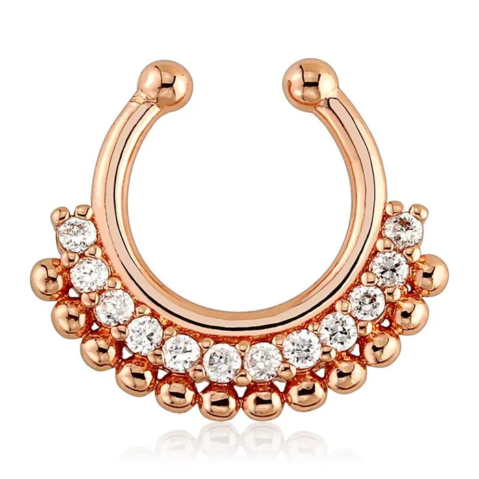 Tulsa Body Jewelry Paved Gem Fan Rose Gold NonPiercing Septum Ring Rings