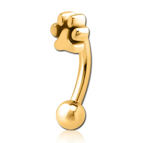 Tulsa Body Jewelry Paw Print Gold Eyebrow Barbell PreStyled Sets