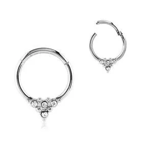 Tulsa Body Jewelry Rings CZ Point Stainless Hinged Segment Ring