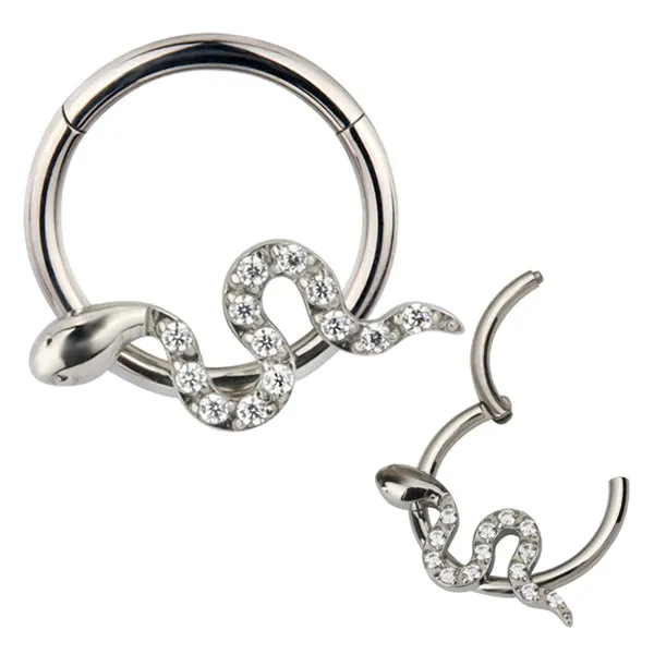 Tulsa Body Jewelry Rings CZ Snake Titanium Hinged Ring