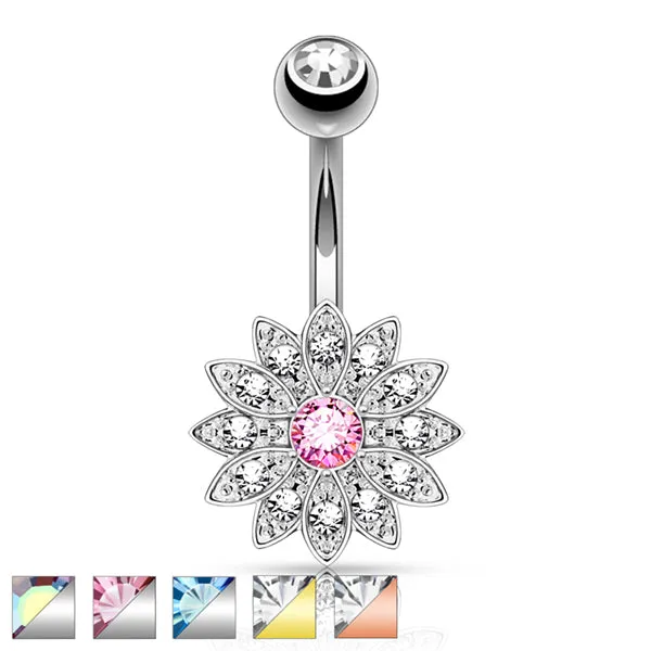 Tulsa Body Jewelry Rings Paved Flower Belly Ring