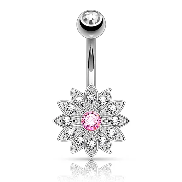Tulsa Body Jewelry Rings Paved Flower Belly Ring Tulsa Body Jewelry Rings Paved Flower Belly Ring