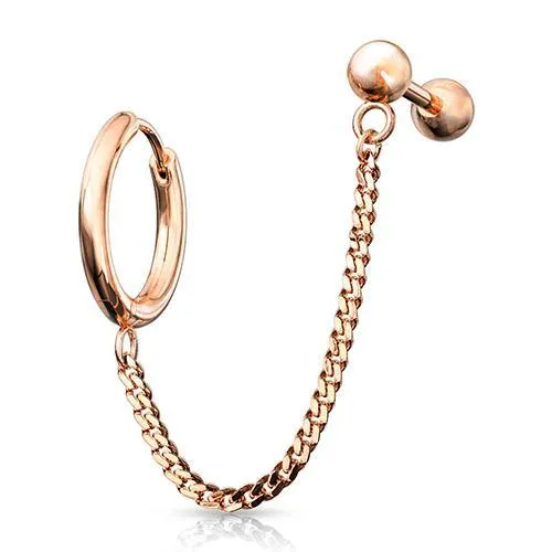 Tulsa Body Jewelry Rings Rose Gold Cartilage Ring Chained Barbell