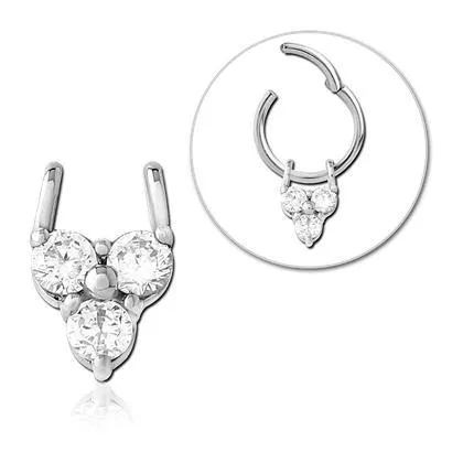 Tulsa Body Jewelry Rings Stainless CZ Trio Ring Charm
