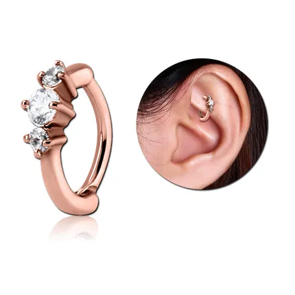 Tulsa Body Jewelry Triple CZ Rose Gold Cartilage Clicker Earrings