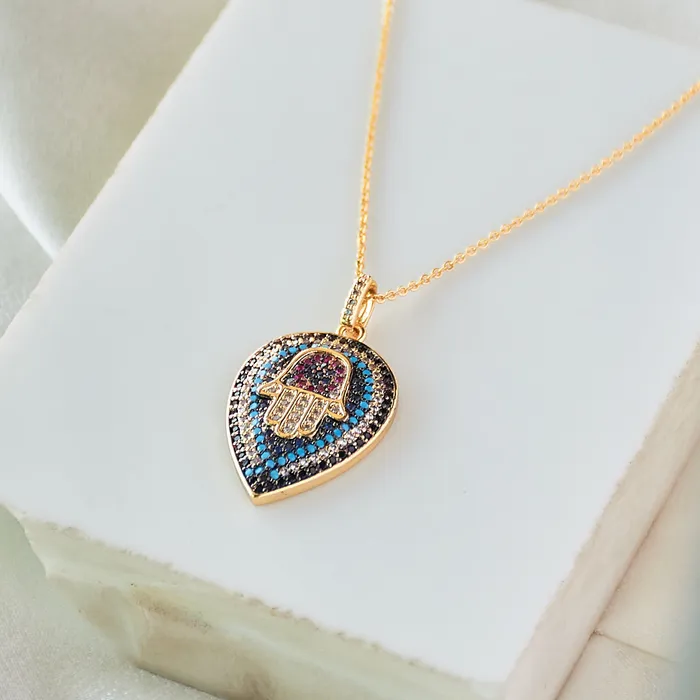 Upakarna Necklaces Hamsa Drop Eye Necklace