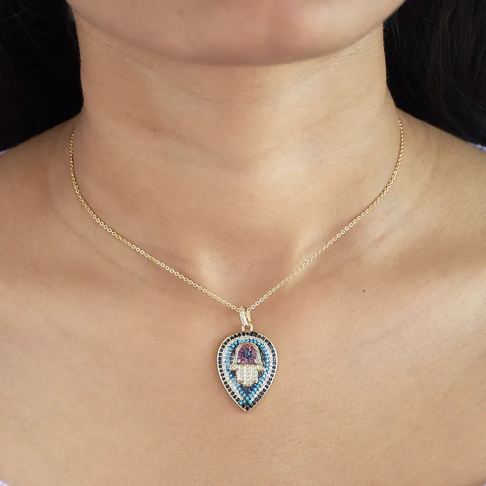 Upakarna Necklaces Hamsa Drop Eye Necklace