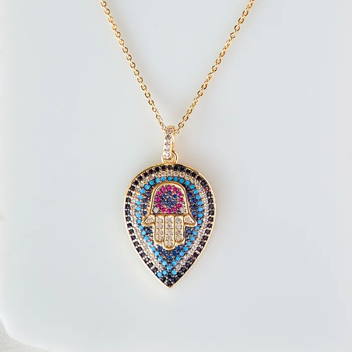 Upakarna Necklaces Hamsa Drop Eye Necklace