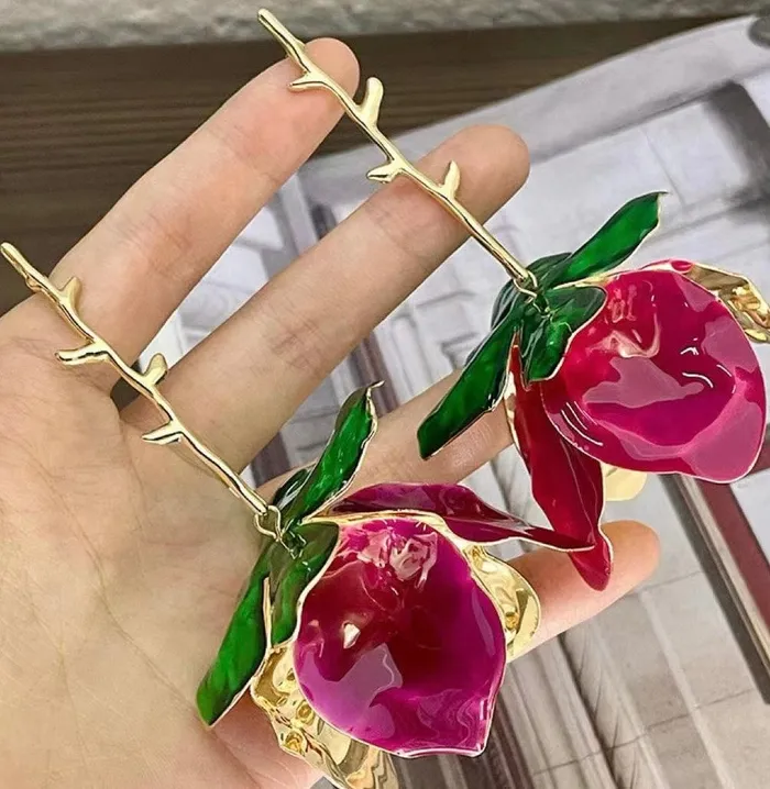 Upakarna Pink Flower Drop Statement Earrings Earrings