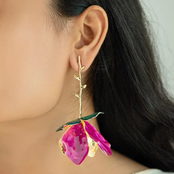 Upakarna Pink Flower Drop Statement Earrings Earrings