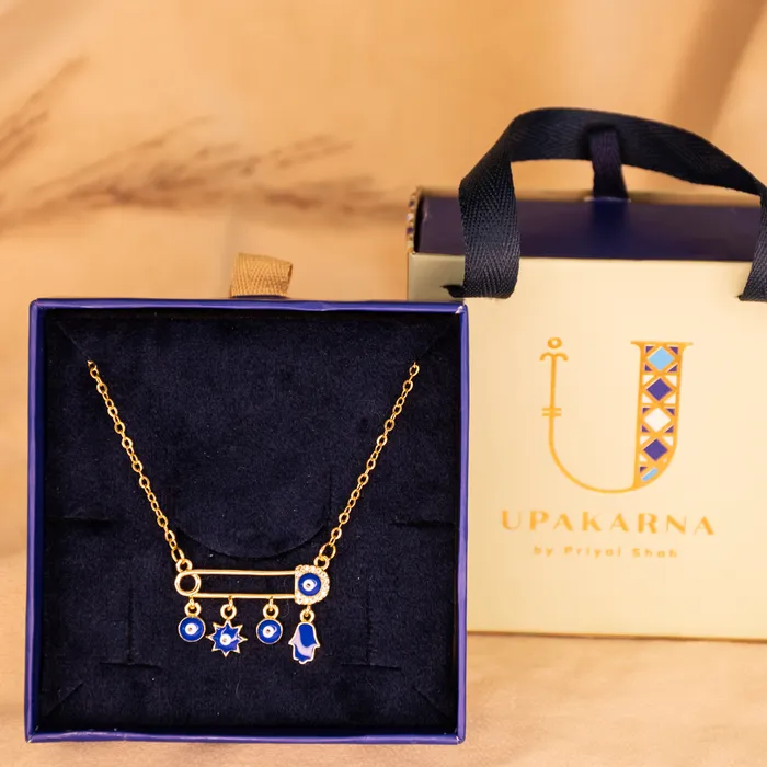 Upakarna Safety Pin Evil Eye Necklace Gift Box Necklaces