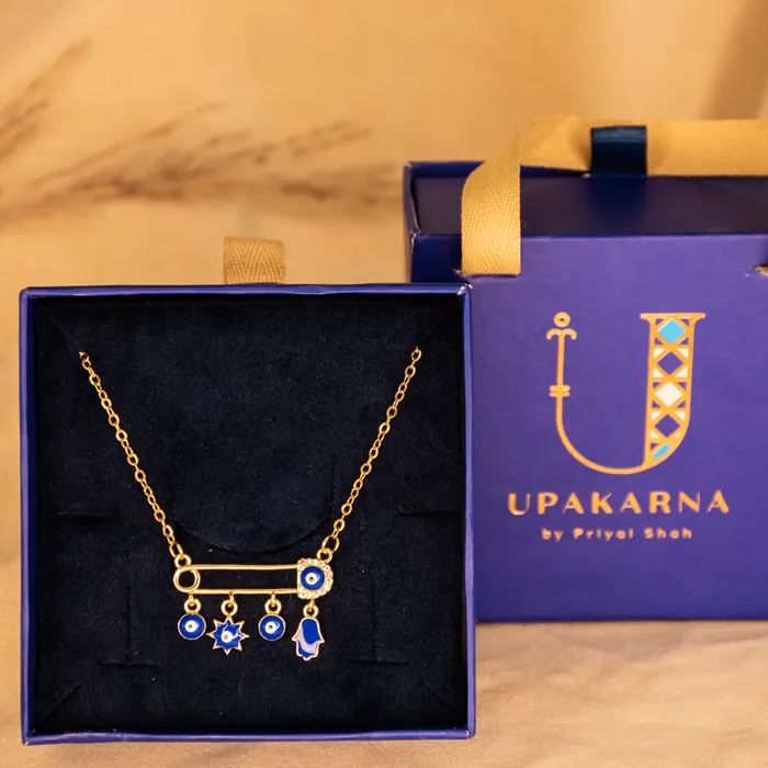 Upakarna Safety Pin Evil Eye Necklace Gift Box Necklaces