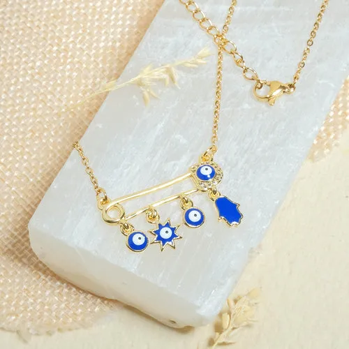Upakarna Safety Pin Evil Eye Necklace Gift Box Necklaces